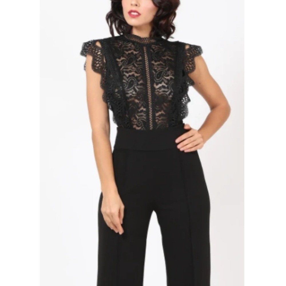 Valentine Women's Black Lace Mock Neck Sleeveless Thong Bodysuit NWT Size M